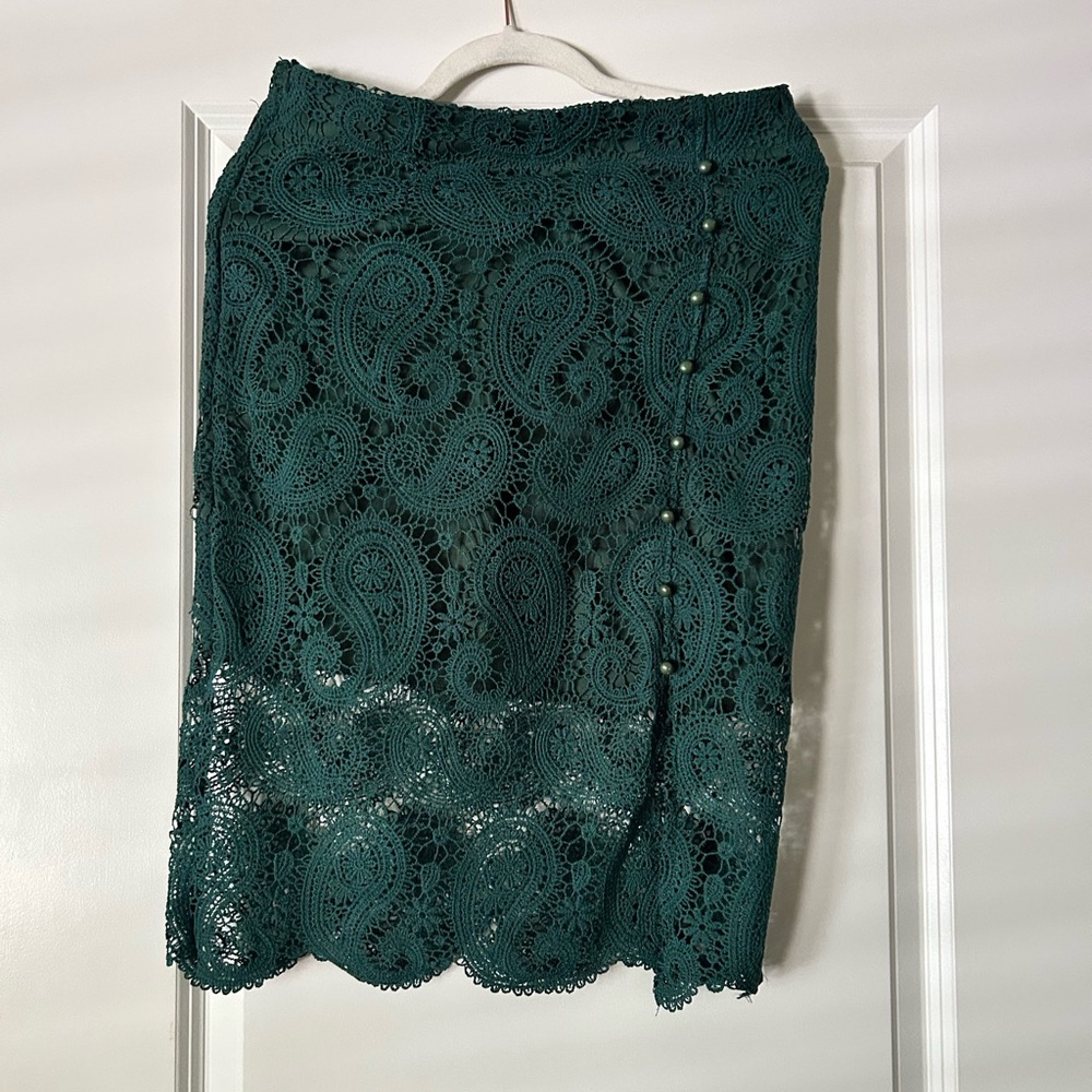 Lace Pencil Skirt in Deep Teal